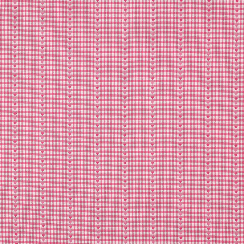 Puuvillakangas Jacquard ruudut ja sydämet – pink/valkoinen,  image number 1