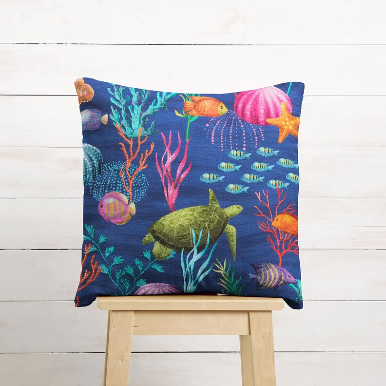 Sisustuskangas Puolipanama Värikäs vedenalainen maailma – laivastonsininen/turkoosi,  image number 8