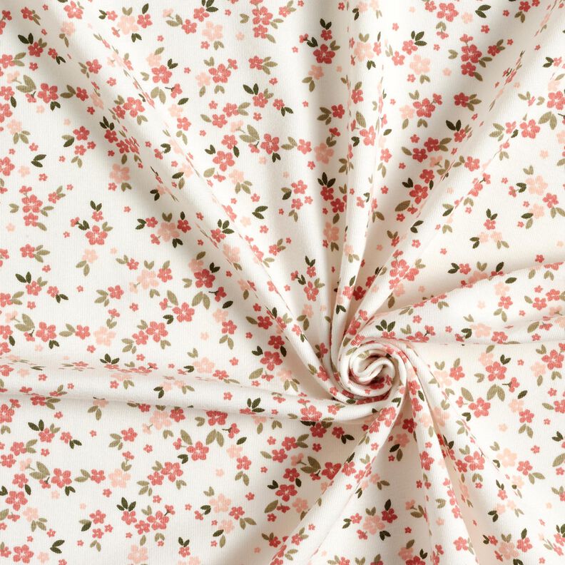 Puuvillajersey vaaleanpunaiset kukat – norsunluu,  image number 3