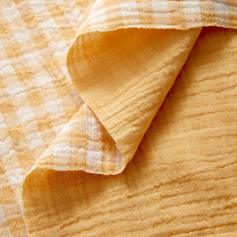 Musliini-/kaksikerroksinen kangas Vichy-ruutu Lankavärjätty – vanhakulta/valkoinen,  image number 2
