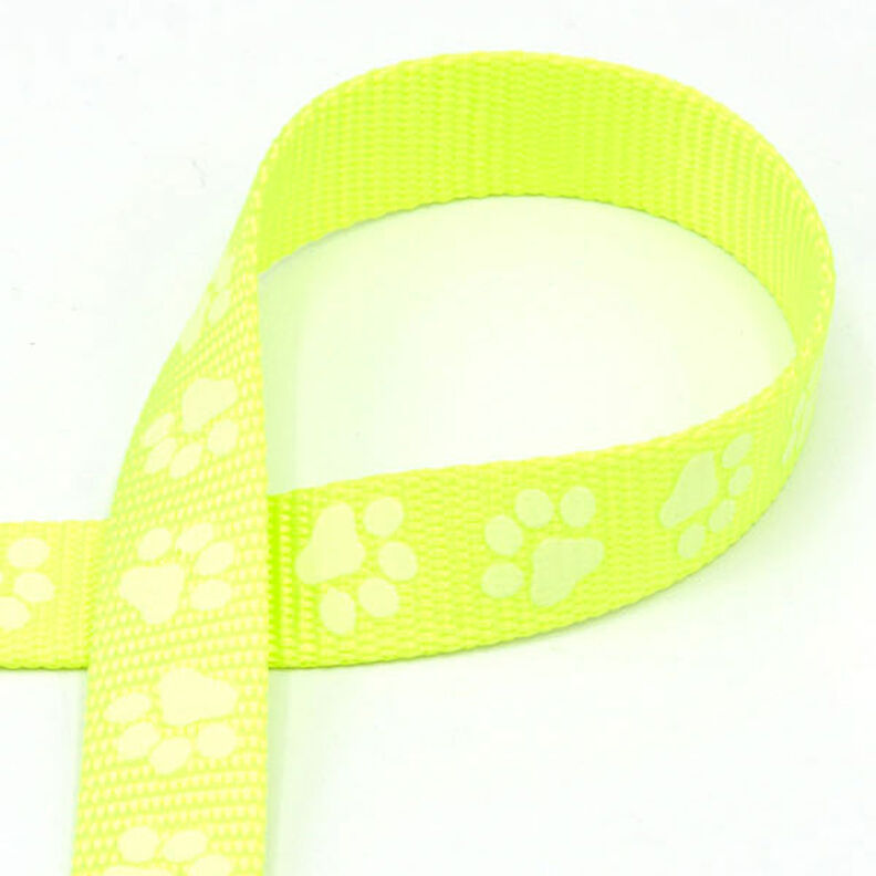Heijastava kudottu nauha Koiran hihna Tassut [20 mm] – keltainen neon,  image number 1