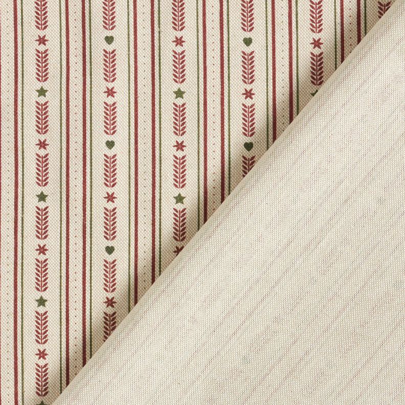 Sisustuskangas Puolipanama Raidat ja tähdet – luonnonvärinen/viininpunainen,  image number 4