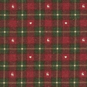 Sisustuskangas Puolipanama Ruutu ja sydämet – tummanpunainen/tumma mänty, 