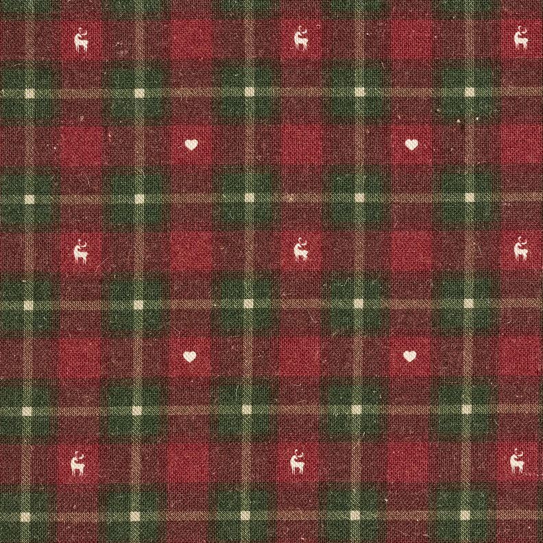 Sisustuskangas Puolipanama Ruutu ja syd&auml;met &ndash; tummanpunainen/tumma m&auml;nty,  image number 1
