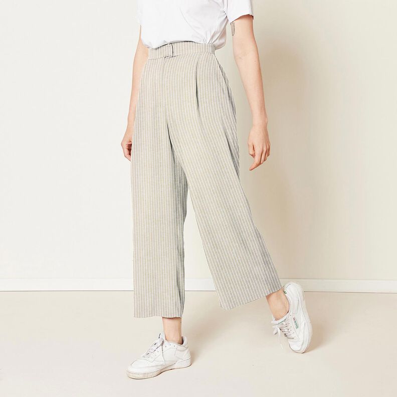 Pellava-puuvilla-sekoite Leveät raidat – tumma beige/valkoinen,  image number 6