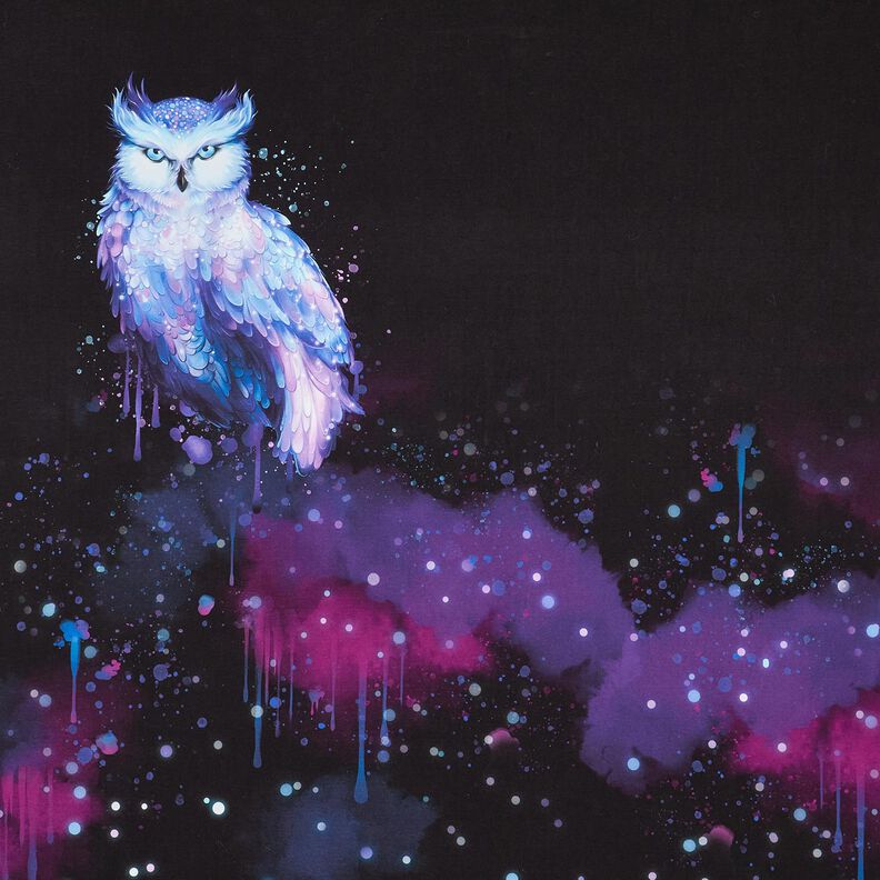 Puuvillajersey Talvipöllö Paneeli | Glitzerpüppi – musta/rypäle,  image number 1