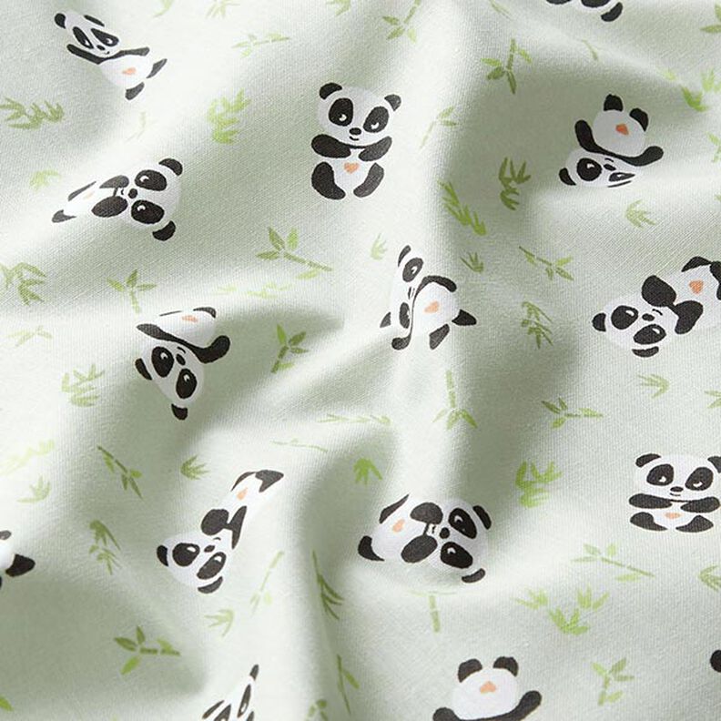 Puuvillakangas Kretonki pehmoinen panda – vihreä,  image number 2