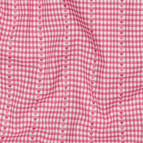 Puuvillakangas Jacquard ruudut ja syd&auml;met &ndash; pink/valkoinen, 