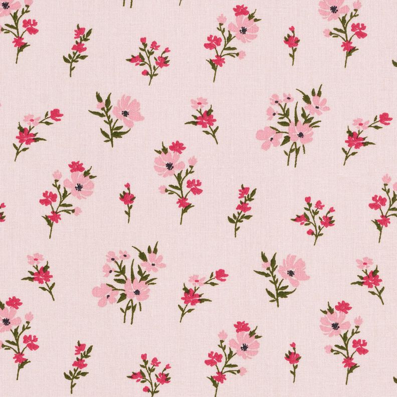 Puuvillakangas Kretonki Kukkaset mini – ruusunpunainen/voimakas vaaleanpunainen,  image number 1