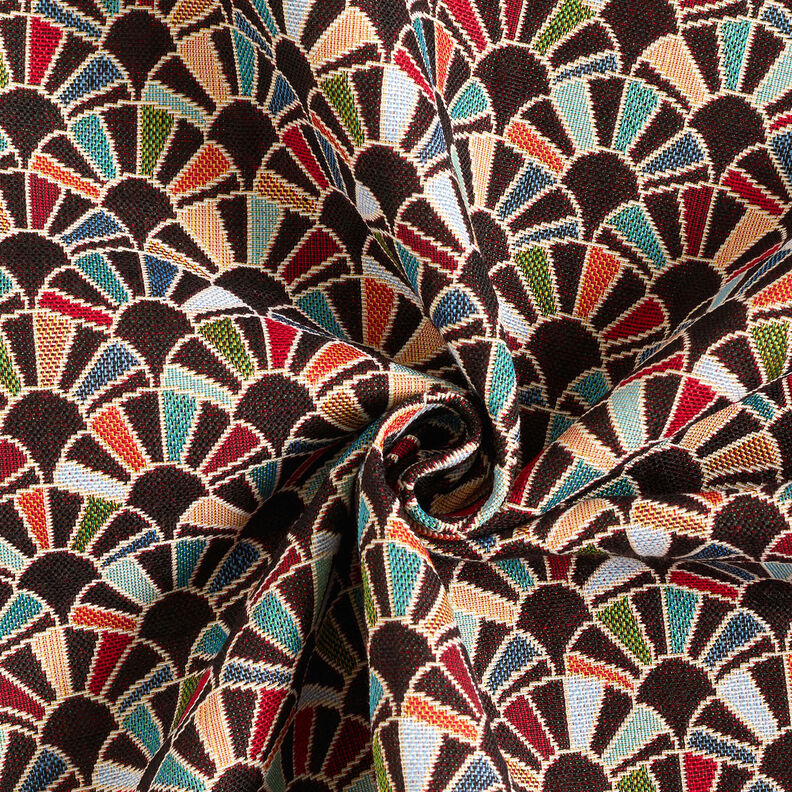 Sisustuskangas Gobeliini Retro Viuhkat – musta/karmiininpunainen,  image number 3