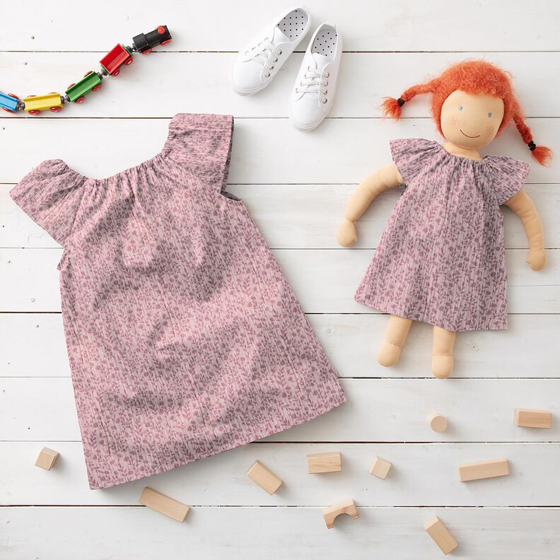 Musliini-/kaksikerroksinen kangas kaksiväriset kukkaköynnökset – vaalea vanharoosa,  image number 5