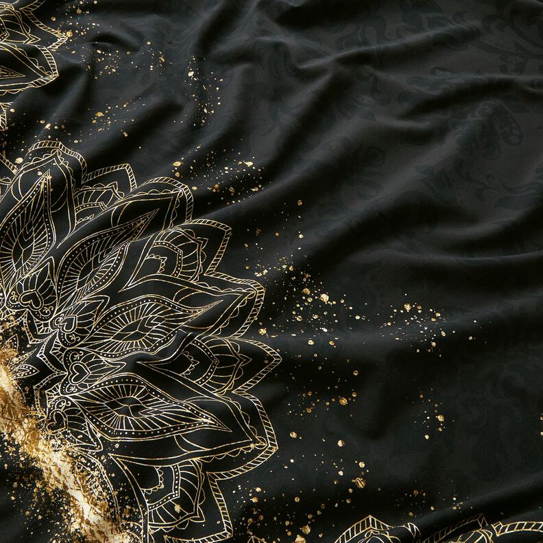 Puuvillajersey Reunuskangas Mandala Barokki Kulta Pilkut | Glitzerpüppi – musta,  image number 1