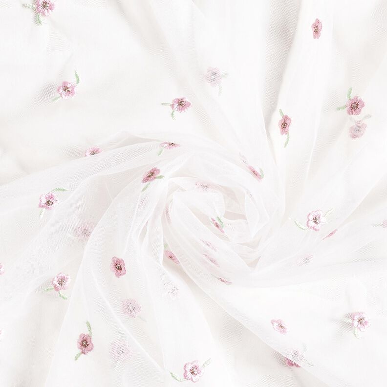 Softmesh Kirjaillut kukkaset – valkoinen/ruusunpunainen,  image number 4