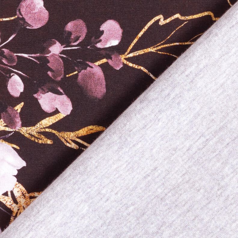 Puuvillajersey Reunuskangas Kukkia kultaisessa kimalluksessa | Glitzerp&uuml;ppi &ndash; bordeauxin,  image number 4