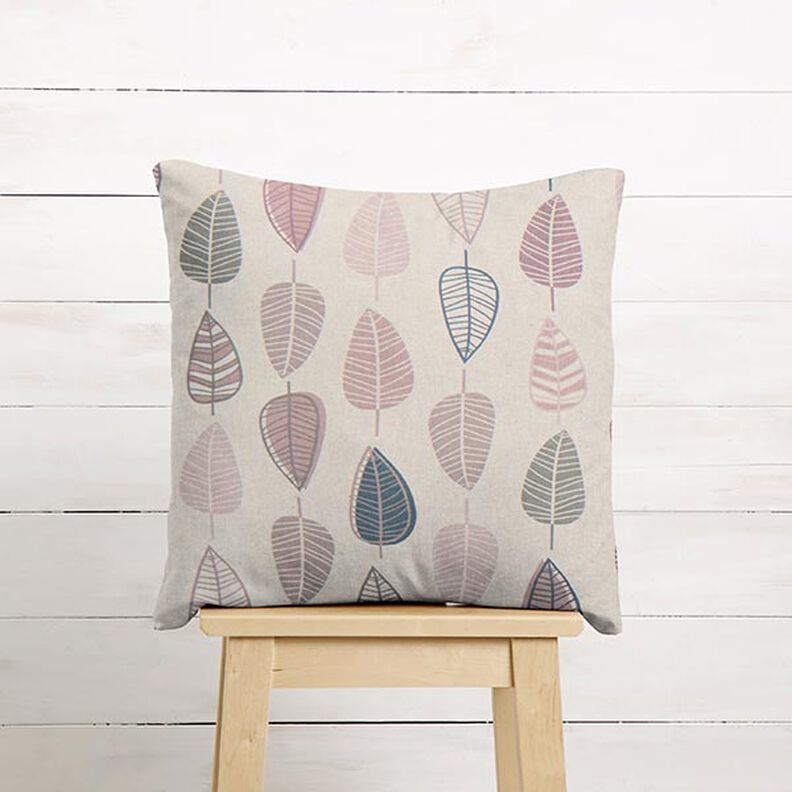 Sisustuskangas Puolipanama Retrolehdet &ndash; vaalea vanharoosa/luonnonv&auml;rinen,  image number 7