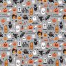 Puuvillakangas Popliini Happy Halloween – norsunharmaa/vaaleanoranssi,  thumbnail number 1