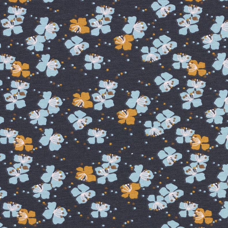 Puuvillajersey Suloiset kukkaset – sinimusta,  image number 1