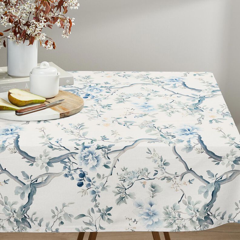 Sisustuskangas Puolipanama Maalatut oksat &ndash; valkoinen/siniharmaa,  image number 8