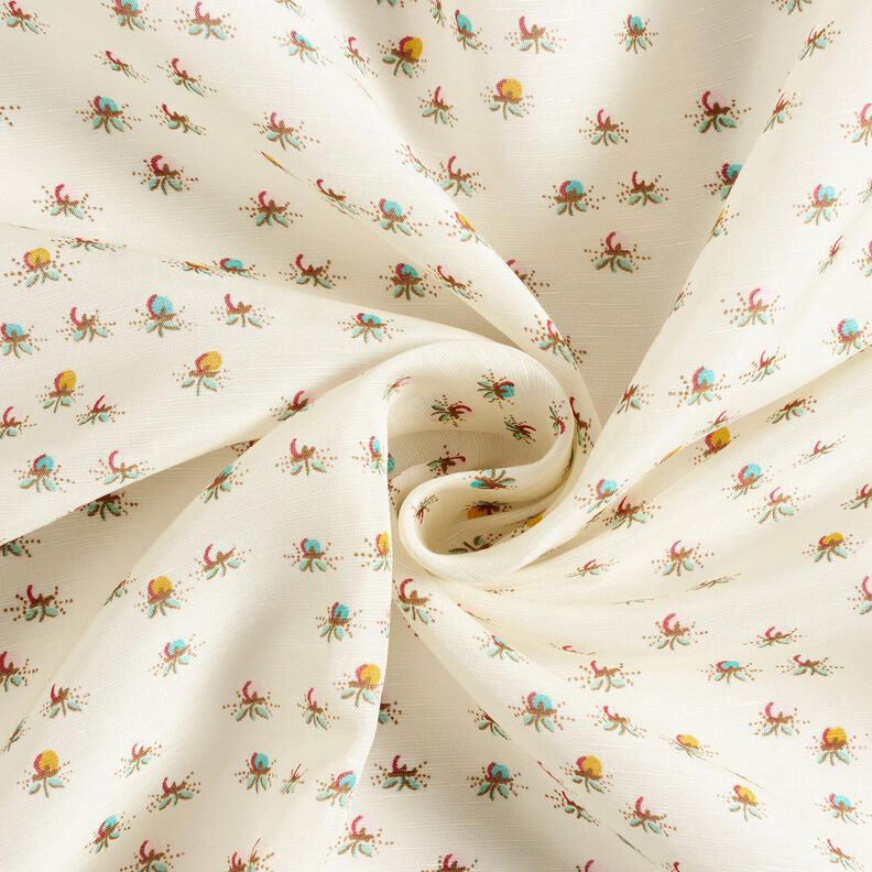 Kiiltävä puuvillakangas Kukkaset – villanvalkoinen,  image number 3