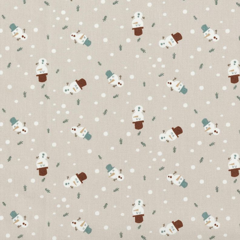 Puuvillakangas Popliini Söpöt lumiukot – vaalea ruskeanharmaa,  image number 1