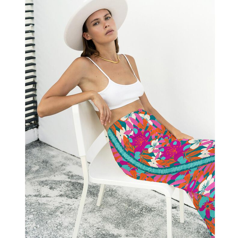 Viskoosi Voilee Suuret kukat Reunakuvio Paneeli – petrooli,  image number 9