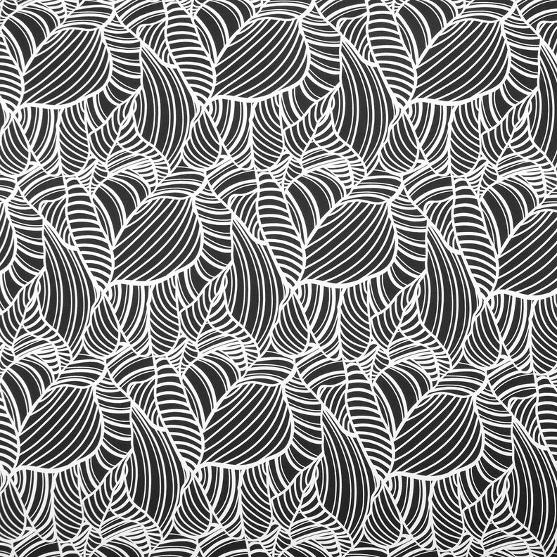 Viskoosijersey Abstraktit lehdet – musta/valkoinen,  image number 1