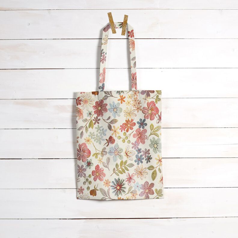 Sisustuskangas Gobeliini V&auml;rikk&auml;&auml;t kukat &ndash; vaalea beige/ruusunpunainen,  image number 6