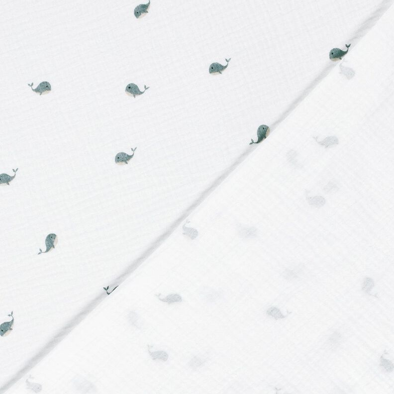 Musliini-/kaksikerroksinen kangas Pienet valaat – norsunluu/siniharmaa,  image number 4