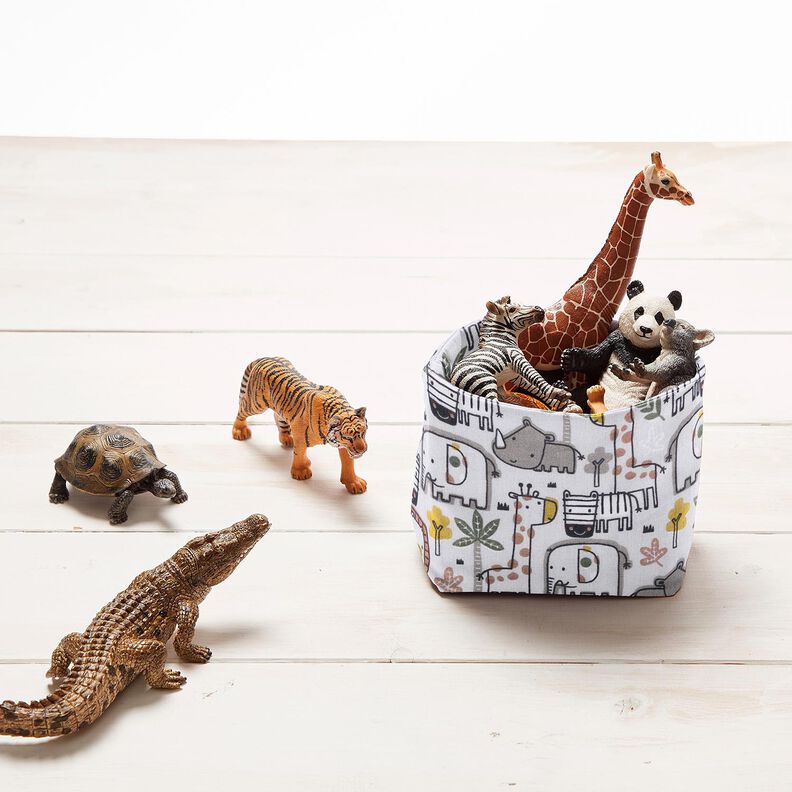 Puuvillakangas Kretonki Pienet villieläimet – hopeanharmaa,  image number 6