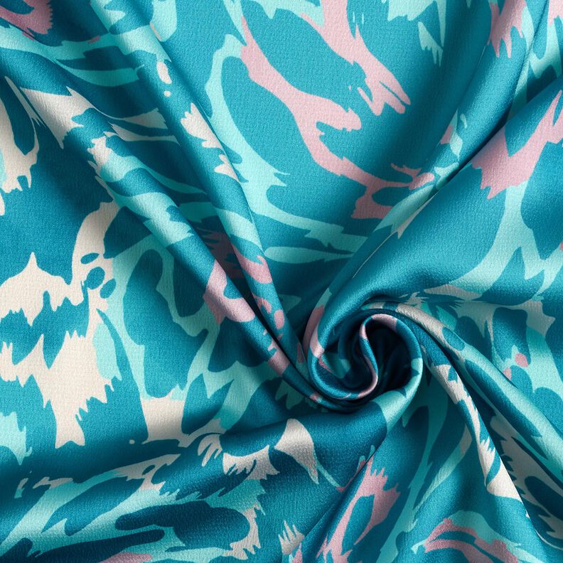 Kreppisatiini Abstraktit ter&auml;lehdet &ndash; turkoosi/kerma,  image number 3