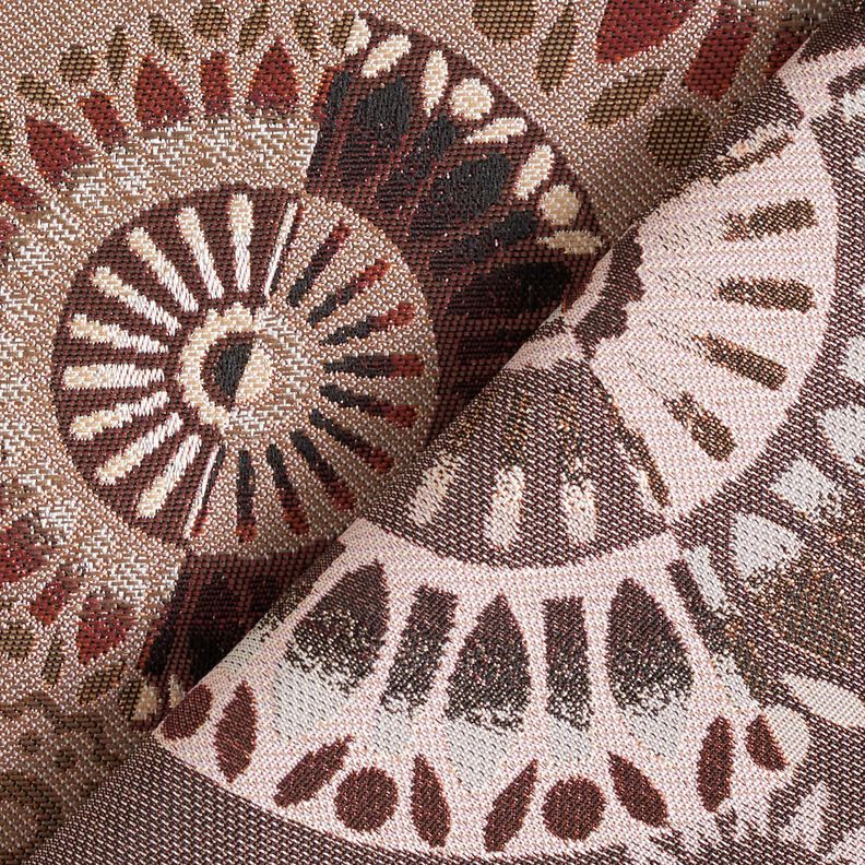 Sisustuskangas Jacquard Tyylikäs mandala – tumma ruskeanharmaa/viininpunainen,  image number 4