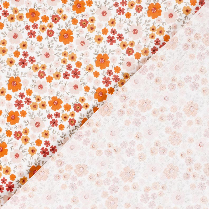 Musliini-/kaksikerroksinen kangas Kukkaketo – norsunluu/persikanoranssi,  image number 4