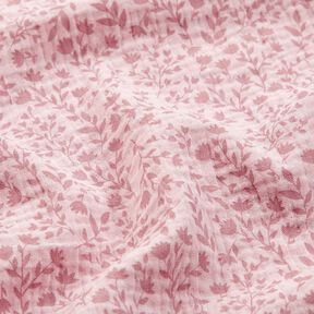 Musliini-/kaksikerroksinen kangas kaksiväriset kukkaköynnökset – vaalea vanharoosa, 