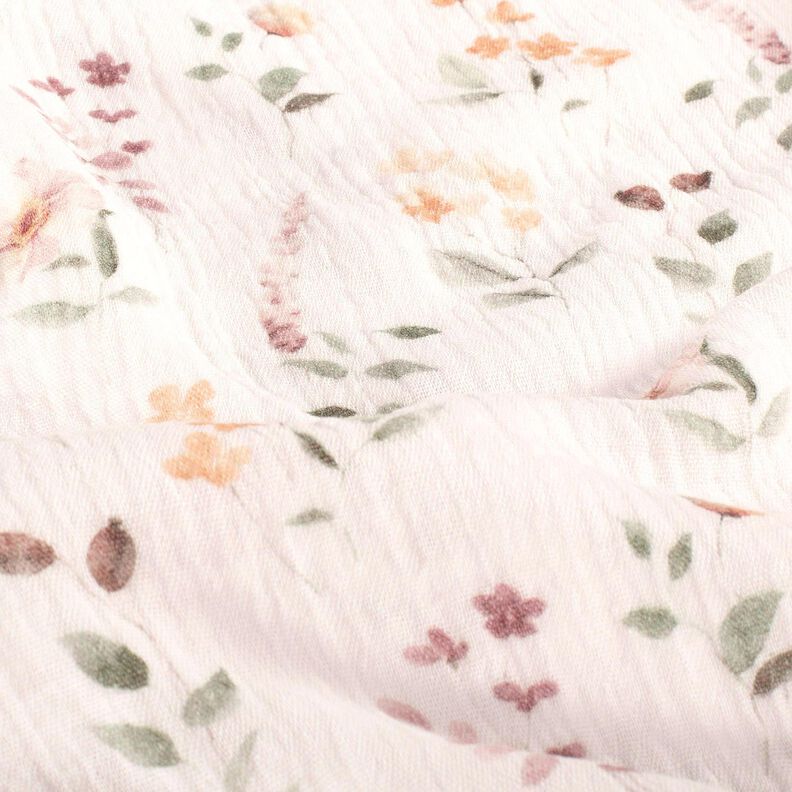 Musliini-/kaksikerroksinen kangas villi niitty Digitaalipainatus &ndash; valkoinen,  image number 2