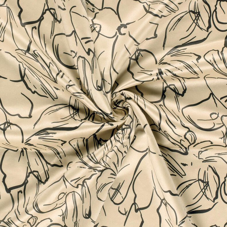 Joustava veluuri, kukkaluonnokset – hiekka/musta,  image number 3