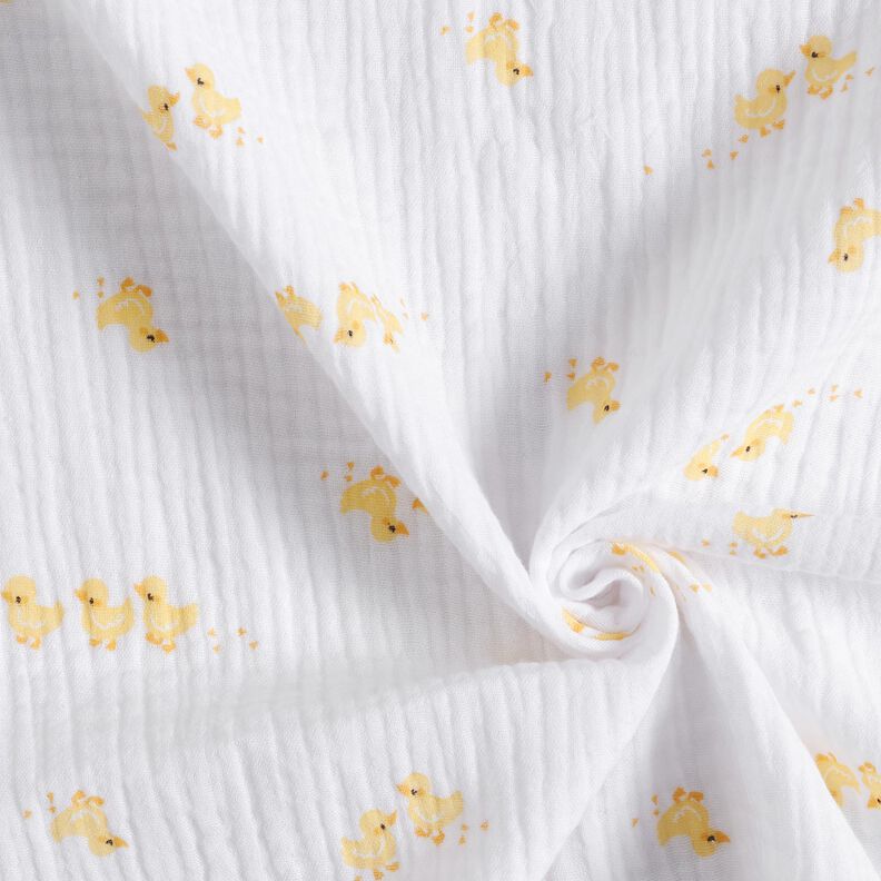 Musliini-/kaksikerroksinen kangas Sievät ankanpoikaset – valkoinen/kulta,  image number 3