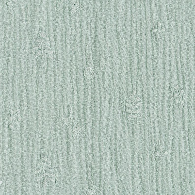 Musliini-/kaksikerroksinen kangas Kirjonta Kukat ja oksat – vaalea minttu,  image number 1