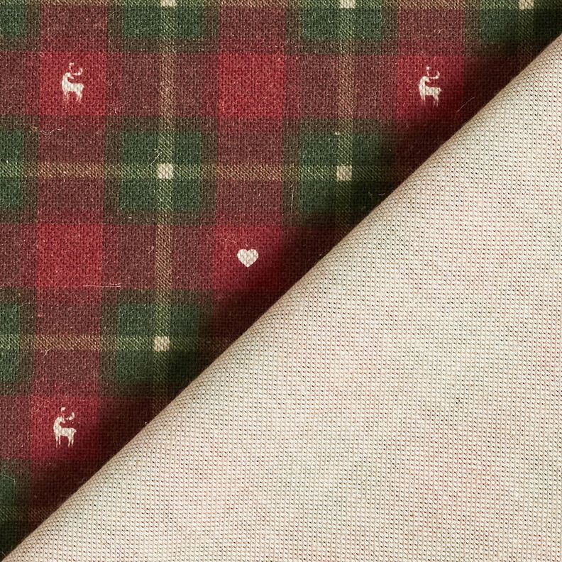 Sisustuskangas Puolipanama Ruutu ja syd&auml;met &ndash; tummanpunainen/tumma m&auml;nty,  image number 4