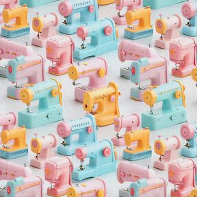 Puuvillakangas Popliini V&auml;rikk&auml;&auml;t ompelukoneet &ndash; vaaleanpunainen/aalea turkoosi, 