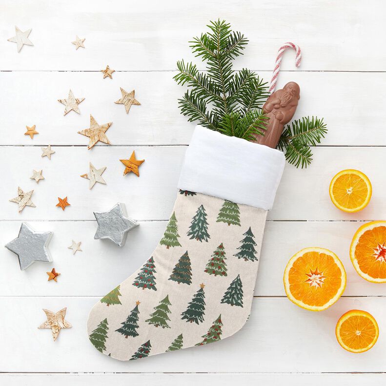 Sisustuskangas Puolipanama Hillityt joulukuuset – luonnonvärinen/vihreä,  image number 9