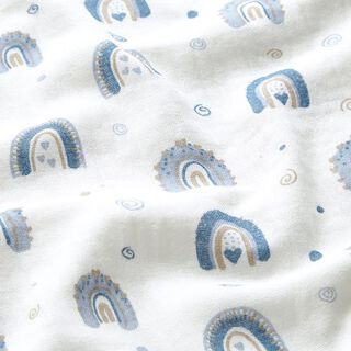 Musliini-/kaksikerroksinen kangas Sateenkaari – villanvalkoinen/farkunsininen, 