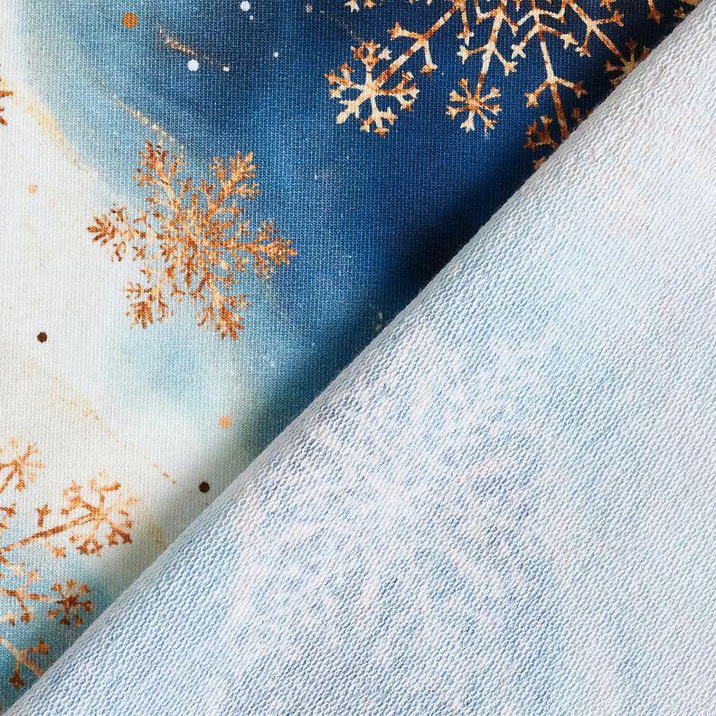 French Terry Kesäcollege Lumihiutaleet Linnunrata | Glitzerpüppi – indigo/vanhakulta,  image number 4