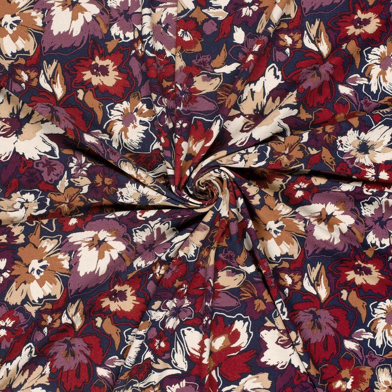 Viskoosijersey ilmeikkäät kukat – laivastonsininen/punalila,  image number 3