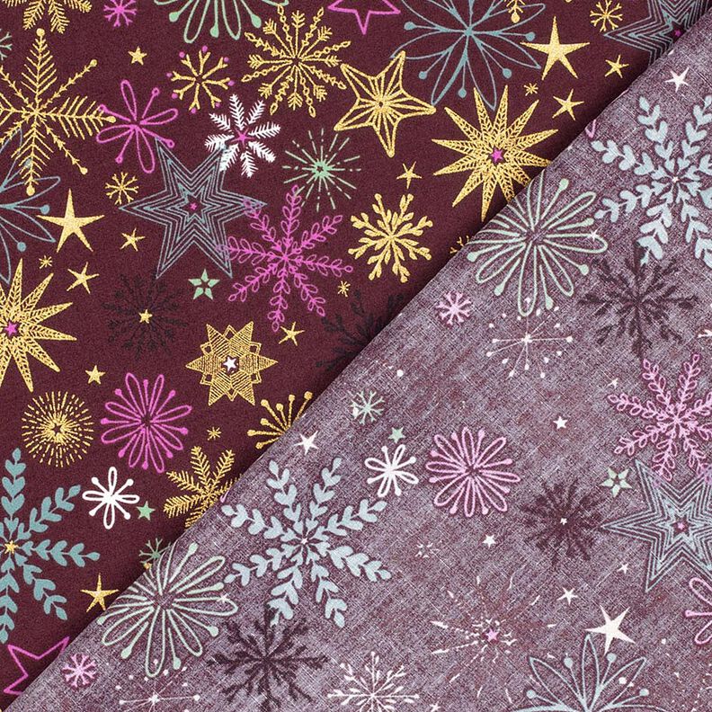 Puuvillakangas Popliini Tähtisekoitus – bordeauxin punainen/kulta,  image number 4