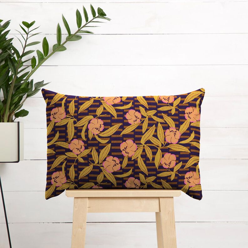 Sisustuskangas Puolipanama Värikkäät kukat – munakoiso/vaaleanoranssi,  image number 6