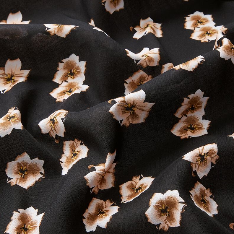 Viskoosikangas herkät kukat – musta/aprikoosi,  image number 2