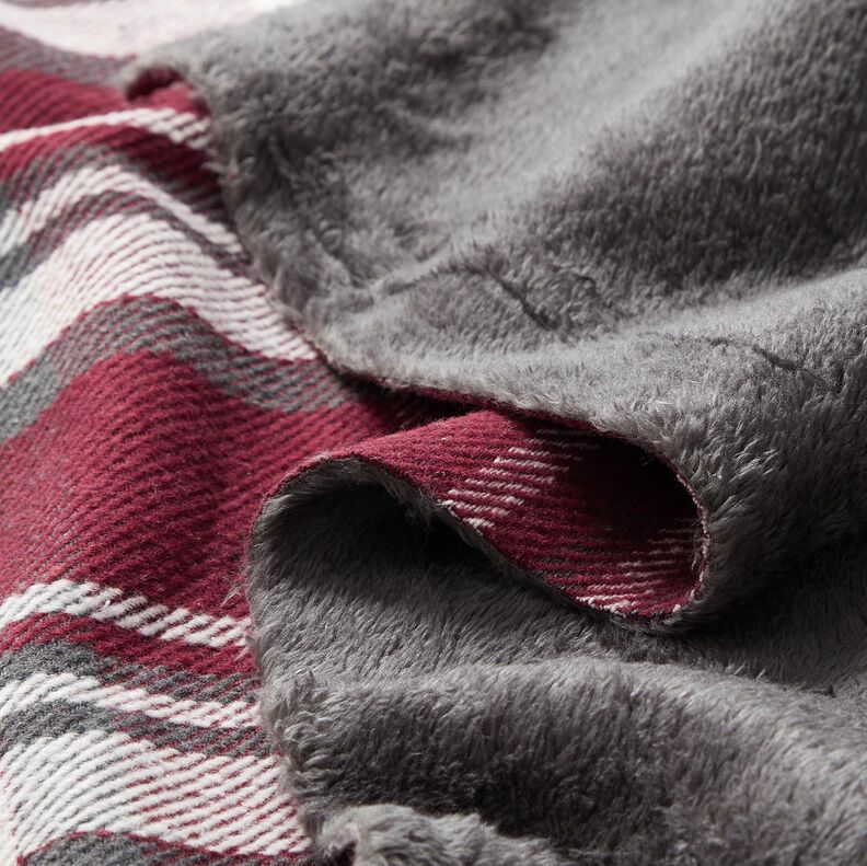 Takkikangas ruudullisella turkiskääntöpuolella – bordeauxin punainen/savenharmaa,  image number 5