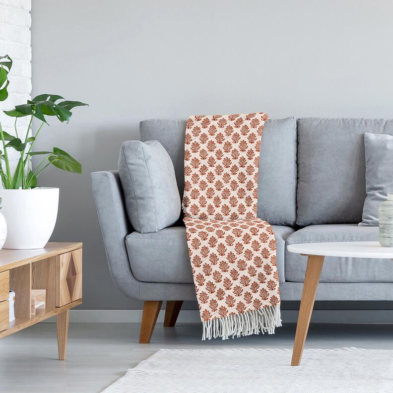 Tikkikangas Musliini K&ouml;ynn&ouml;kset ja kukat &ndash; ruskea/y&ouml;nsininen,  image number 5