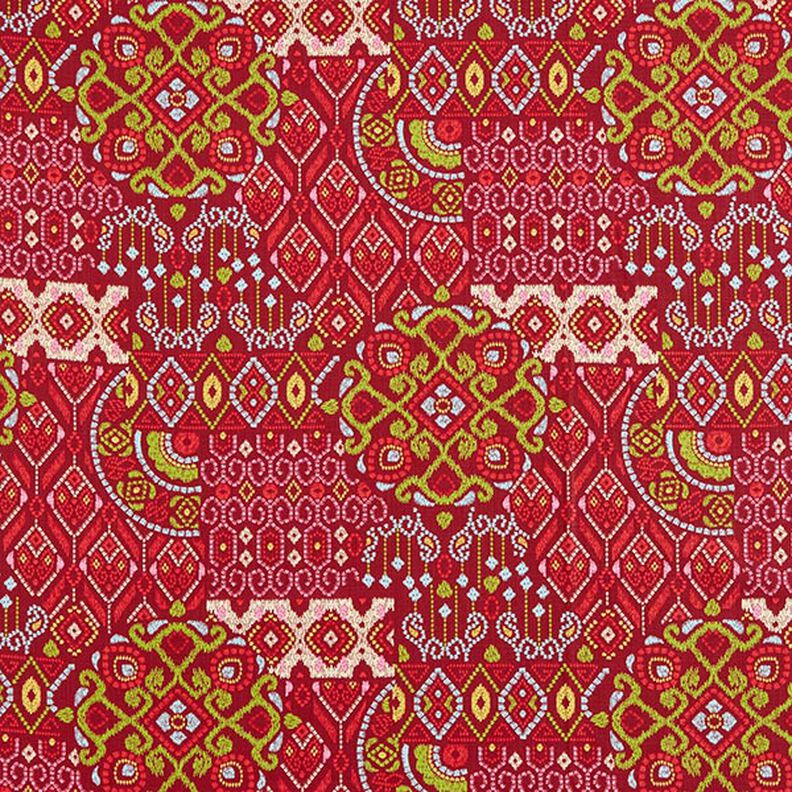 Sisustuskangas Puolipanama Etno moderni – karmiininpunainen,  image number 1