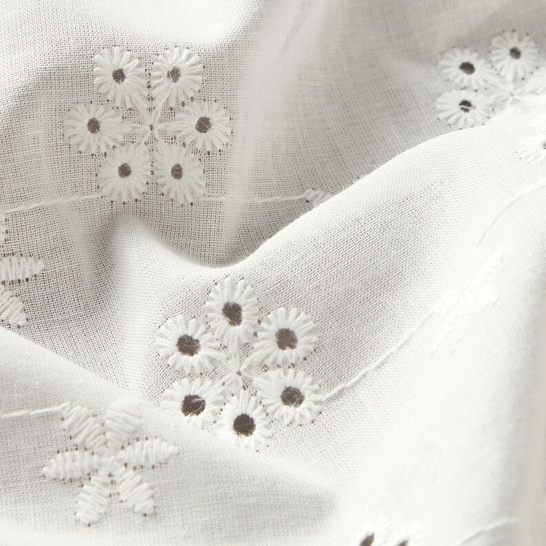 Puuvillakangas Reikäkirjonta Pienet kukat – valkoinen,  image number 2